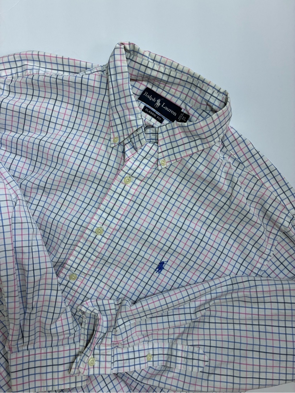 Ralph Lauren Classic Fit Shirt Mens Size XL Long Sleeve White Pink Blue Pony